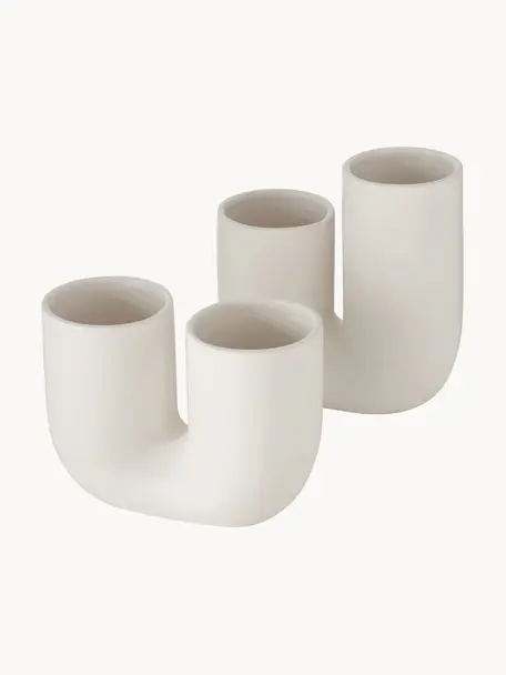 Handgefertigte Design-Vasen Filicio aus Steingut, 2er-Set, Steingut, Weiss, Set mit verschiedenen Grössen