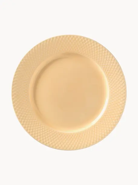 Assiettes plates en porcelaine artisanales Rhombe, 4 pièces, Porcelaine, Jaune soleil, Ø 27 cm