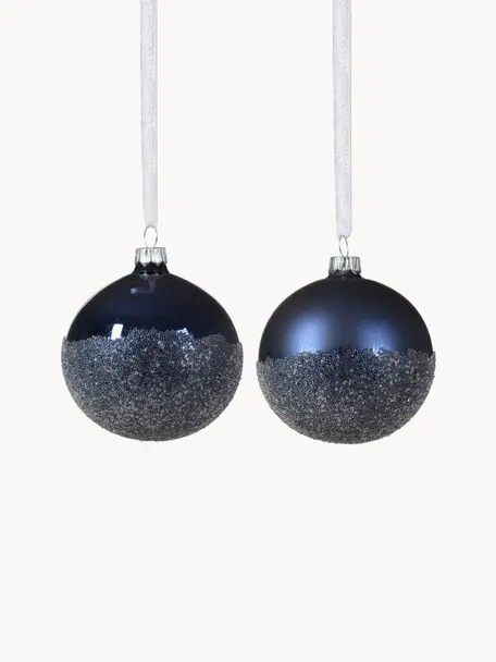 Boules de Noël Flossy, 6 élém., Verre, Bleu foncé, Ø 8 cm
