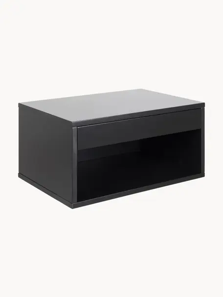 Table de chevet murale Cholet, MDF, laqué, Noir, larg. 50 x haut. 24 cm