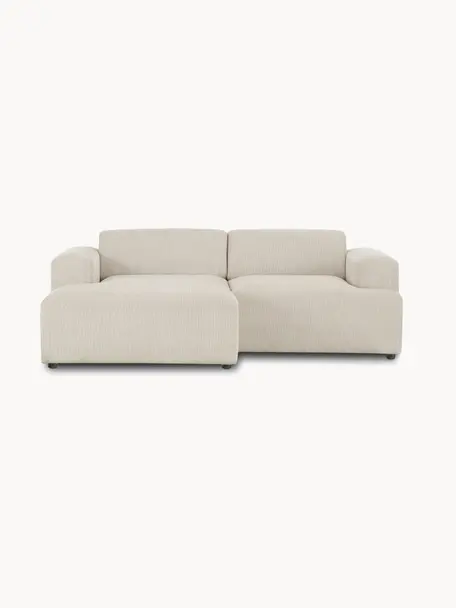 Canapé d'angle 3 places en velours côtelé Melva, Velours côtelé beige, larg. 239 x prof. 143 cm, méridienne à gauche