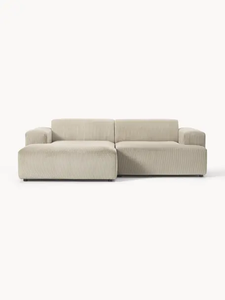 Cord-Ecksofa Melva (3-Sitzer), Bezug: Cord (92% Polyester, 8% P, Gestell: Massives Kiefernholz, Spa, Füße: Kunststoff Dieses Produkt, Cord Hellbeige, B 238 x T 143 cm, Eckteil links