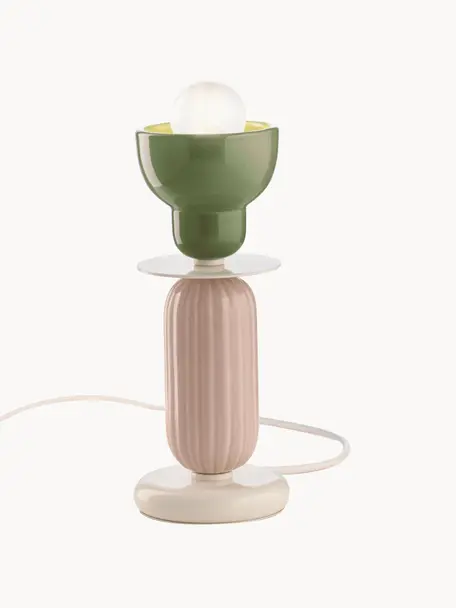 Lámpara de mesa artesanal pequeña Berimbau, Lámpara: cerámica, Cable: plástico, Verde oliva, rosa palo, Off White, Ø 12 x Al 30 cm