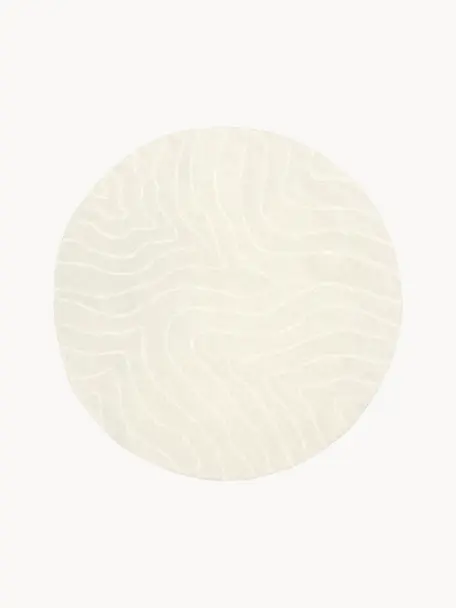 Runder Wollteppich Aaron, handgetuftet, Flor: 100 % Wolle, Cremeweiss, Ø 150 cm (Grösse M)