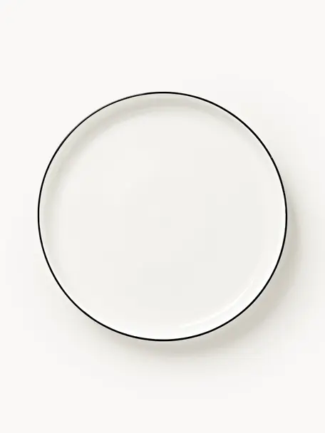 Porcelánové talíře Facile, 2 ks, Vysoce kvalitní tvrdý porcelán (cca 50 % kaolinu, 25 % křemene a 25 % živce), Tlumeně bílá s černým okrajem, Ø 25 cm, V 3 cm