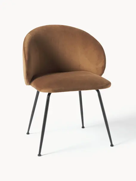 Sametové čalouněné židle Luisa, 2 ks, Světle hnědá, černá, Š 59 cm, H 58 cm