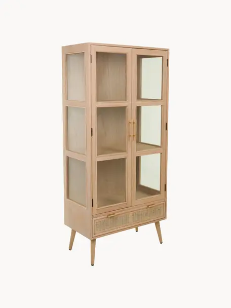 Witryna ze szkła i drewna Cayetana, Korpus: płyta pilśniowa średniej , Nogi: drewno bambusowe, lakiero, Drewno naturalne, brązowy, S 72 x W 159 cm