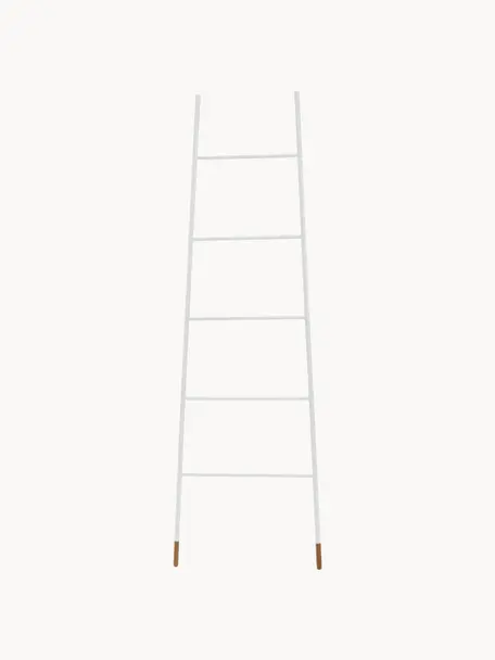 Handdoekladder Rack Ladder, Poten: natuurlijk gelakt rubberh, Wit, B 54 x H 175 cm