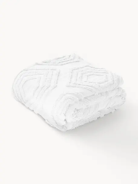 Tagesdecke Faye mit getufteter Verzierung, 100% Baumwolle, Weiß, B 240 x L 260 cm (für Betten bis 200 x 200 cm)