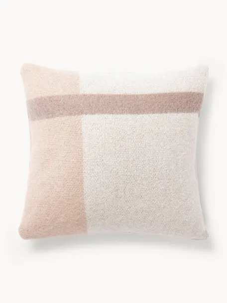 Housse de coussin 50x50 Freya, 40 % nylon, 30 % laine d'alpaga, 30 % polyacrylique, Beige, taupe, blanc, larg. 50 x long. 50 cm