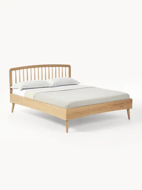 Łóżko z drewna z zagłówkiem Signe, Drewno dębowe, S 140 x D 200 cm