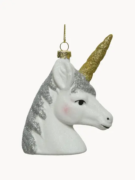 Décoration de sapin de Noël Unihorn haut. 12 cm, 2 pièces, Blanc, couleur dorée, couleur argentée, larg. 10 x haut. 12 cm