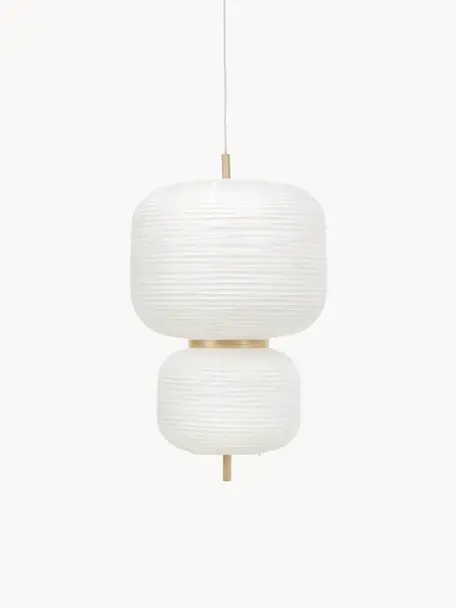 Dizajnová závesná lampa z ryžového papiera Misaki, Biela, svetlé drevo, Ø 40 x V 70 cm