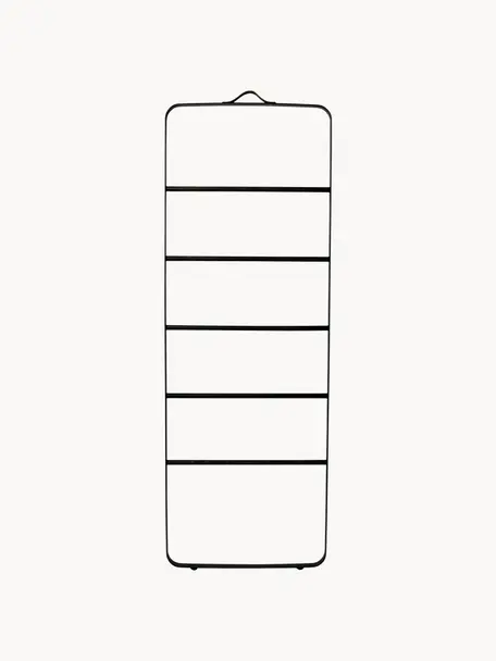 Scala portasciugamani Ladder, Struttura: acciaio verniciato a polv, Ripiani: legno di caucciù laccato, Legno di caucciù, nero, Larg. 60 x Alt. 170 cm