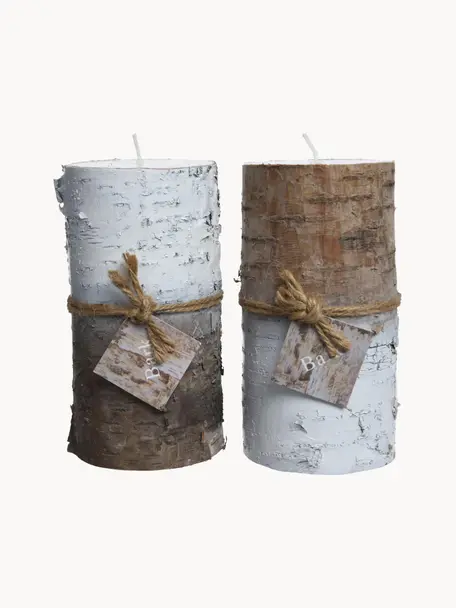 Komplet świec dekoracyjnych Stumps, 2 elem., Wosk, Brązowy, biały, Ø 7 x W 14 cm