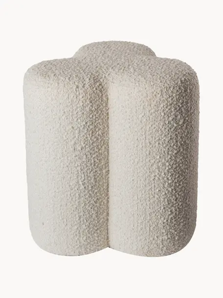 Tabouret en tissu bouclé Clover, Bouclé blanc cassé, Ø 37 x haut. 45 cm