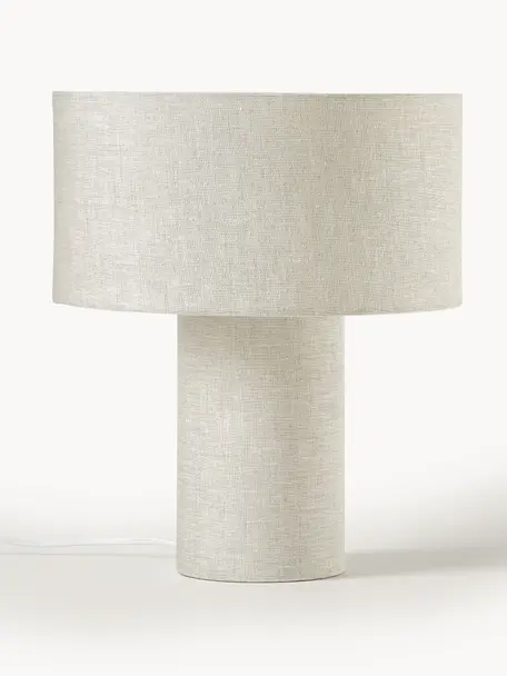 Lámpara de mesa Ron, Pantalla: tela, Cable: plástico, Blanco crema, Ø 30 x Al 35 cm