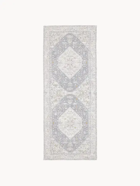 Alfombra corredor artesanal de chenilla Neapel, Parte superior: 95% algodón, 5% poliéster, Reverso: 100% algodón El material , Gris azulado, blanco crema, An 80 x L 300