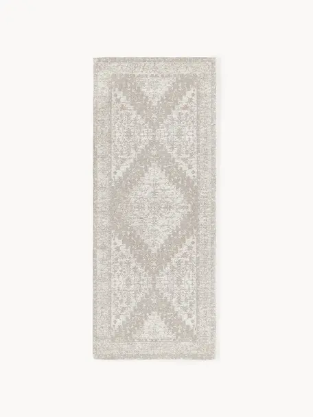 Tapis de couloir chenille tissé main Naples, 100 % polyester, certifié GRS, Gris-bleu, blanc crème, larg. 80 x long. 200 cm