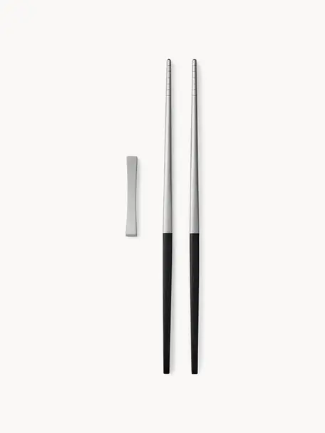 Set di bacchette Focus de Luxe, 6 pz, Argentato opaco spazzolato, nero, Lunghezza 23 cm