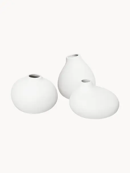 Set de jarrones pequeños de porcelana Nona, 3 uds., Porcelana, Blanco Off White, Set de diferentes tamaños