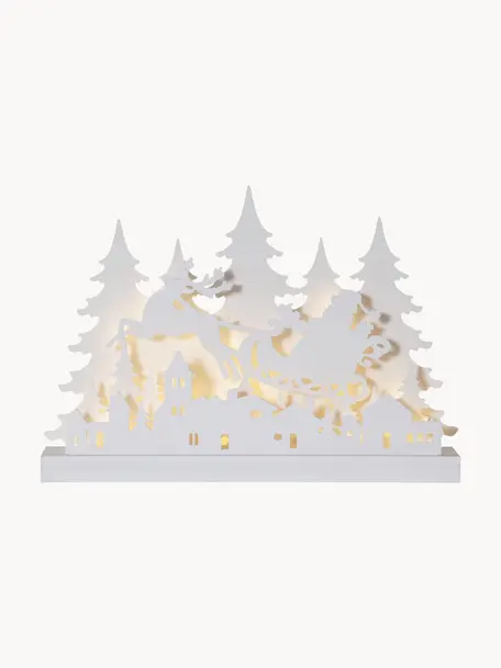 Svietiaca vianočná dekorácia s funkciou časovača Grandy, Drevo, Drevo, biela lakovaná, Š 42 x V 30 cm