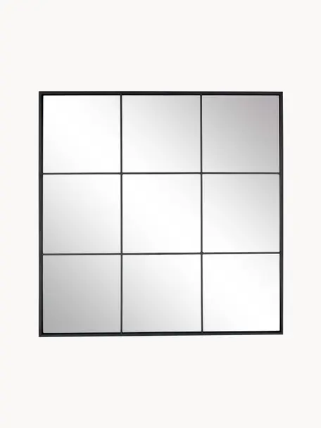 Rechthoekige wandspiegel Clarita in vensterlook, Lijst: gepoedercoat metaal, Zwart, B 70 x H 70 cm