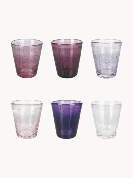 Wassergläser Cancun mit dekorativen Luftbläschen, 6er-Set, Glas, Lilatöne, Ø 9 x H 10 cm, 330 ml