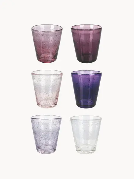 Súprava pohárov na vodu s dekoračnými bublinkami Cancun, 6 dielov, Sklo, Odtiene fialovej, Ø 9 x V 10 cm, 330 ml