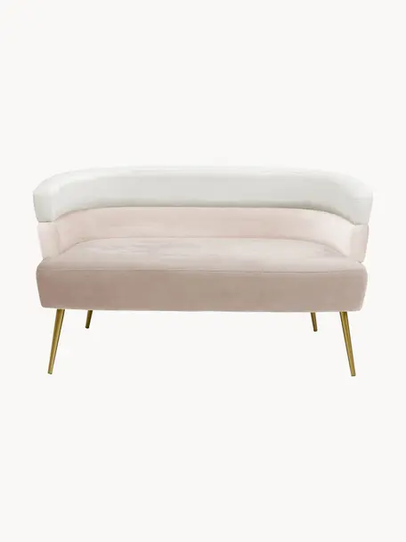 Samt-Sofa Sandwich (2-Sitzer) im Retro-Design, Bezug: Polyestersamt, Samt Beigetöne, Goldfarben, B 125 x T 64 cm