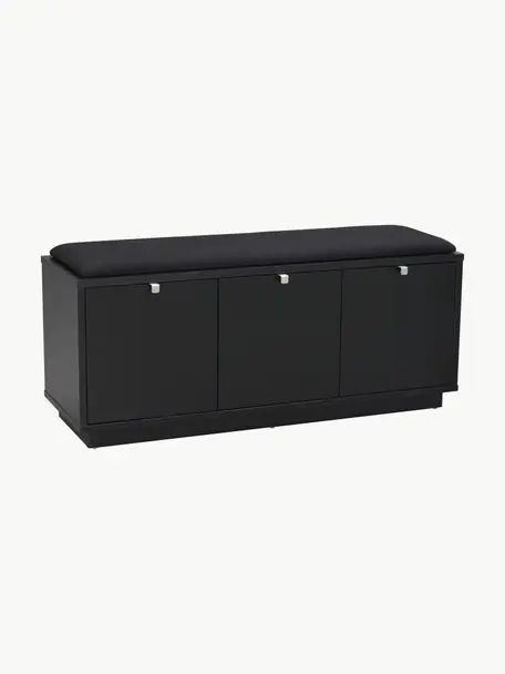 Banc en bois Confetti, Tissu noir, noir, larg. 106 x prof. 35 cm