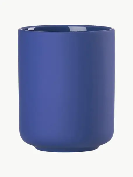 Porta spazzolino con superficie soft-touch Ume, Gres rivestito con superficie soft-touch (plastica), Blu elettrico, Ø 8 x Alt. 10 cm