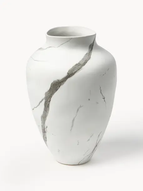 Handgefertigte Vase Latona, marmoriert, H 30 cm, Steingut, Weiß, Grau, marmoriert, Ø 21 x H 30 cm