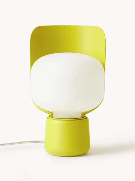 Lampada da tavolo piccola fatta a mano Blom, Paralume: plastica, Struttura: metallo rivestito, Bianco, verde chiaro, Ø 15  x A 24 cm