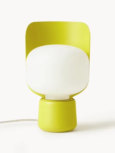 Petite lampe à poser artisanale Blom, Blanc, vert clair, Ø 15 x haut. 24 cm