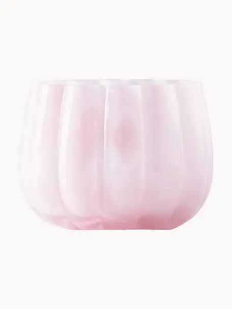 Portavelas de vidrio soplado Melon, Vidrio soplado artesanalmente, Rosa claro, Ã˜ 14 x Al 10 cm