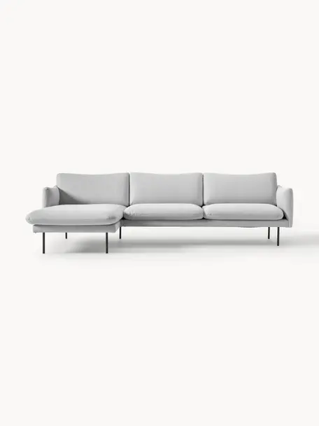 Ecksofa Moby, Bezug: Polyester Der hochwertige, Gestell: Massives Kiefernholz, Webstoff Hellgrau, B 280 x T 160 cm, Eckteil links