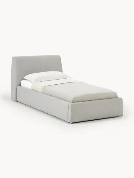 Cama individual Cloud, Tapizado: tejido finamente texturiz, Estructura: madera de pino y roble ma, Patas: madera pintada El materia, Tejido gris claro, An 90 x L 200 cm