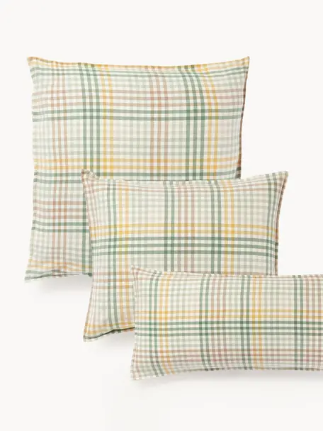 Geruite flanellen kussenhoes Eli, Weeftechniek: flanel, Groen, geel, B 60 x H 70 cm