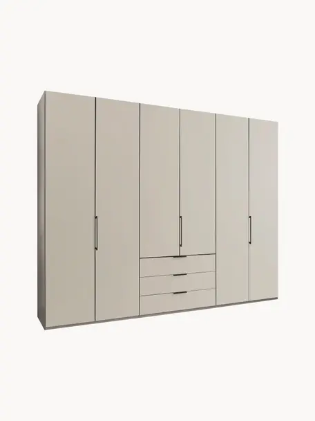 Drehtürenschrank Monaco, 6-türig, Korpus: Holzwerkstoff, foliert, Griffe: Metall, beschichtet, Hellbeige, B 295 x H 216 cm