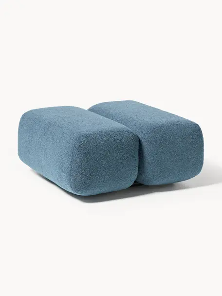 Tabouret en bouclette Caterpillar, Peluche gris-bleu, larg. 82 x haut. 39 cm