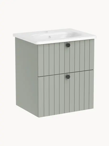 Lavabo con armadietto dalla finitura opaca Emil, Manico: alluminio rivestito, Verde salvia, Larg. 60 x Alt. 67 cm