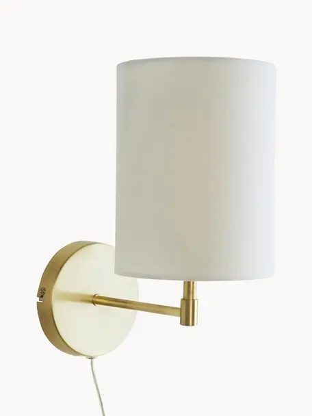 Klassieke wandlampen Seth met stekker, 2 stuks, Lampenkap: textiel, Wit, messingkleurig, D 23 x H 32 cm