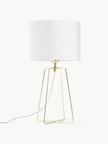 Lampada da tavolo Karolina-Gold, Paralume: cotone, Base della lampada: metallo ottonato, Bianco, dorato, Ø 25 x Alt. 49 cm
