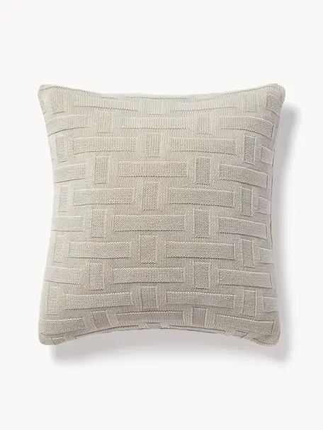 Pletený bavlněný povlak na polštář Gwen, 100 % bavlna, Světle béžová, Š 50 cm, D 50 cm