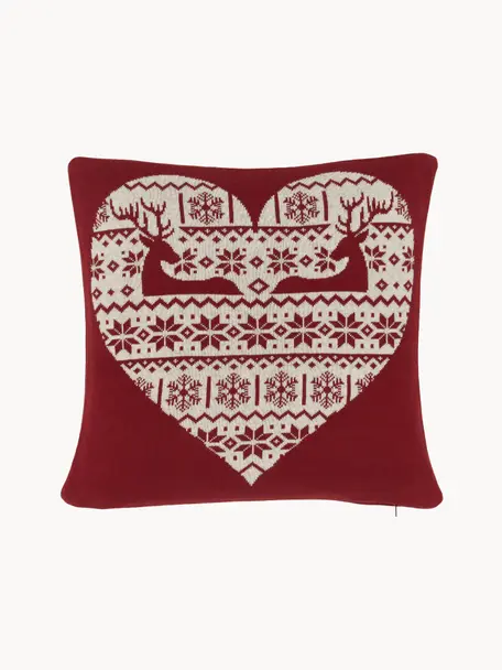 Poszewka na poduszkę z dzianiny Hjerte, 100% bawełna, Czerwony, beżowy, S 40 x D 40 cm