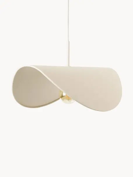 Lámpara de techo de lino de diseño Kenzie, Pantalla: lino, Anclaje: metal recubierto, Cable: cubierto en tela, Beige claro, An 55 x F 37 cm