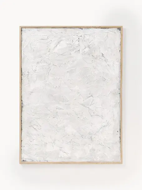 Ręcznie malowany obraz na płótnie w drewnianej ramie Simple Living, Stelaż: drewno sosnowe, Złamana biel, S 92 x W 120 cm