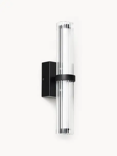 Aplique LED Mirabella, Pantalla: vidrio, Estructura: metal recubierto, Transparente, negro, An 8 x Al 38 cm