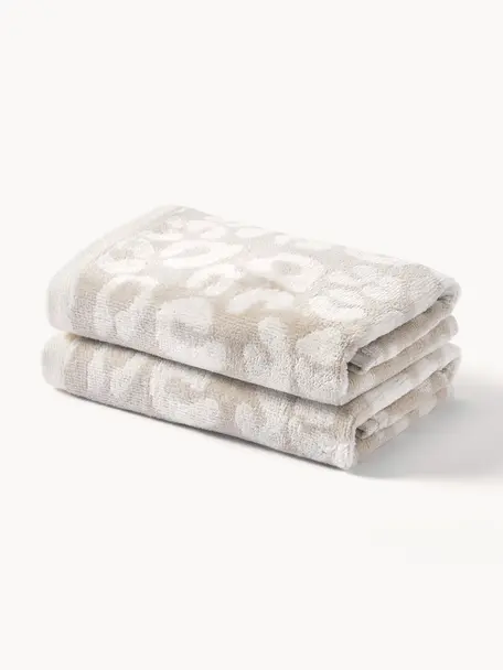 Asciugamani in varie misure Leo 2 pz, Beige, bianco latte, Telo bagno, Larg. 70 x Lung. 140 cm
